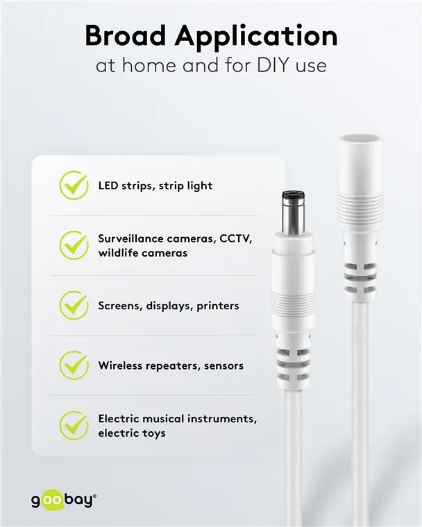 Cablu Prelungitor Dc 55 21 Mufa Dc 55 21 Soclu 15m 5a 2x05mm2 Cupru Drept Alb Goobay 76674