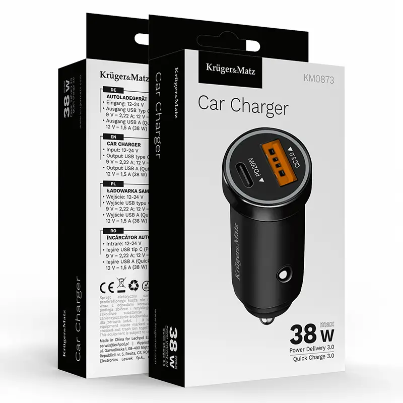 Incarcator Auto Krugermatz Km0873 12 24v Usb A Type C Qc30 Pd 38w