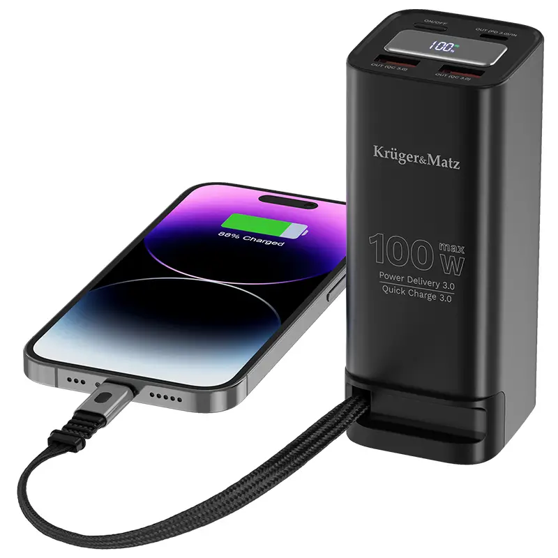 Power Bank 20000mah 100w Qc30 Pd30 Usb C Usb A Afisaj Lcd Krugermatz Km0915