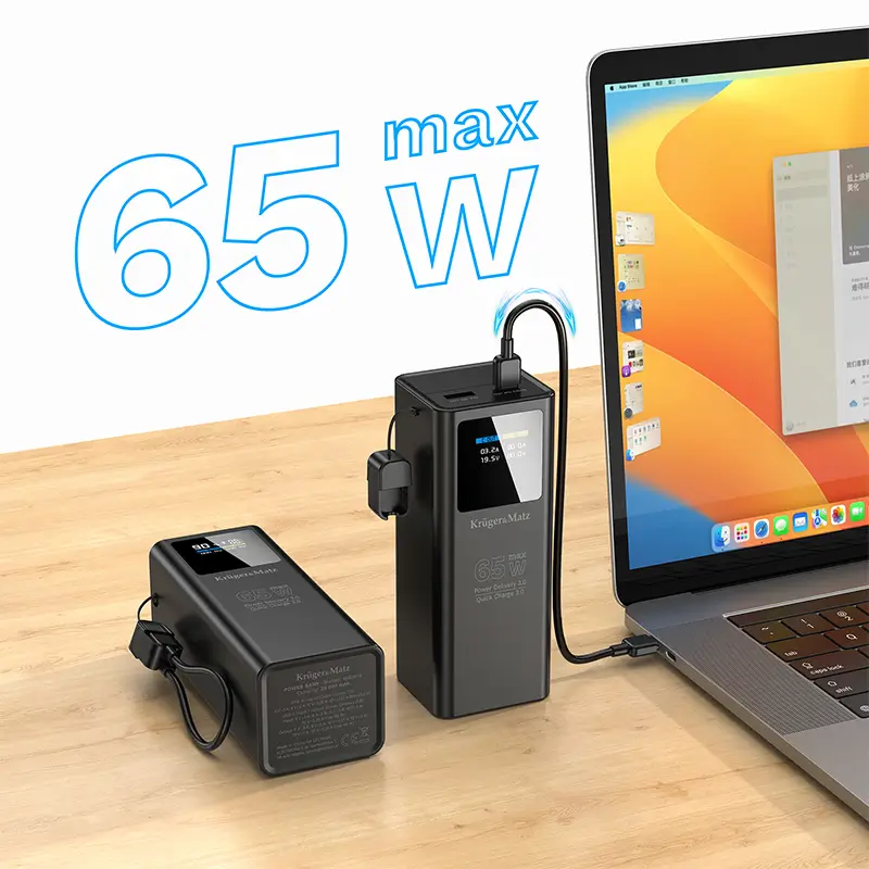 Power Bank 20000mah 65w Qc30 Pd30 Usb C Usb A Afisaj Lcd Krugermatz Km0914