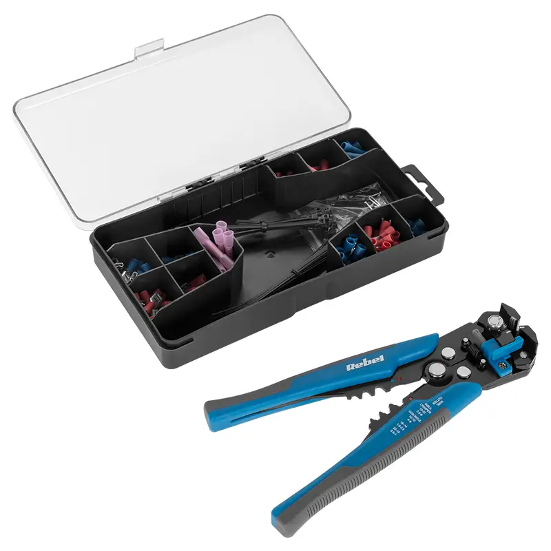 Set cleste de sertizare /dezizolare + 215 conectori Rebel RB-1014
