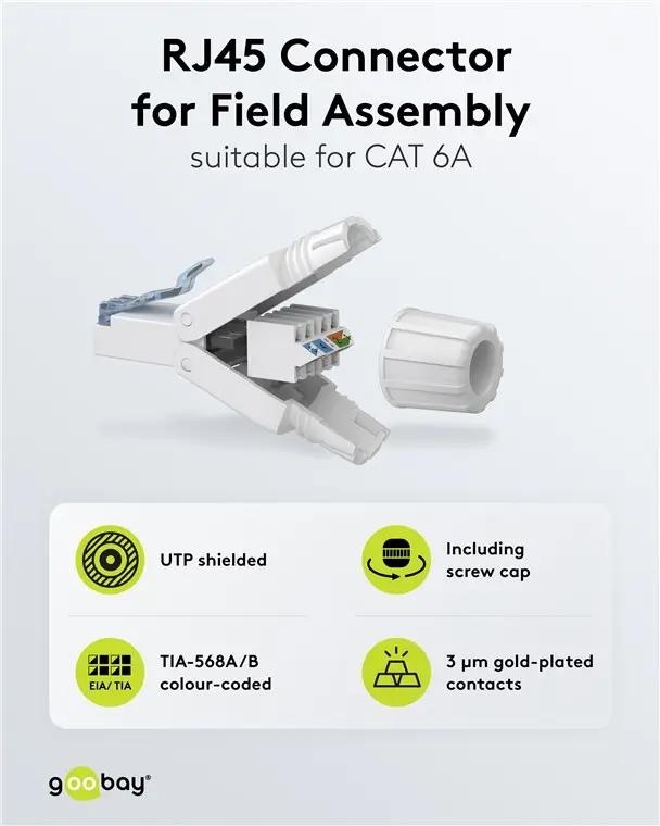 Conector Rj45 Cat6a Utp Asamblare Rapida Fara Unelte Awg24 22 Goobay 65941