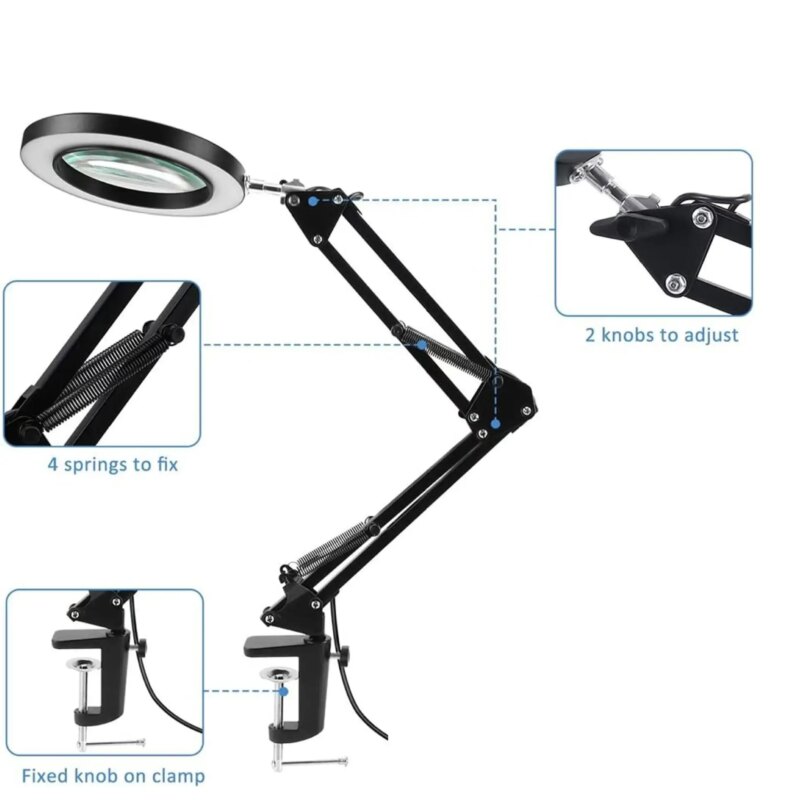 Lupa 100mm 5x Cu Lumina Led Montata Pe Brat Pantografic 225cm 225cm
