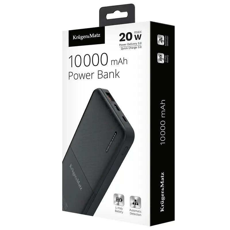 Power Bank 10000mah Li Poly Qc30 Pd Usb Type C 20w Krugermatz Km0904