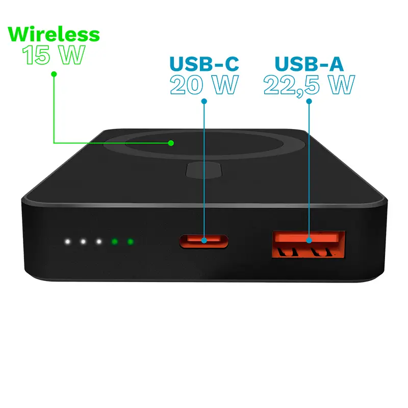 Power Bank Inductie Krugermatz Km0912 10000mah Li Ion Mag Safe Wireless 15w Usb C 20w Usb A 25w