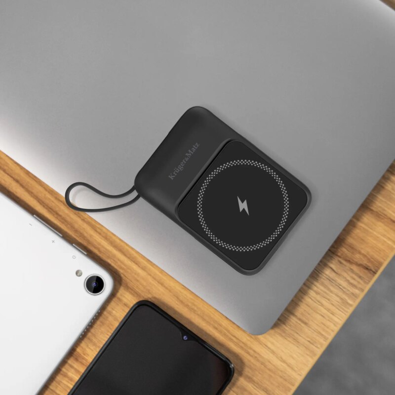 Power Bank Inductie Krugermatz Km0913 B 10000mah Li Ion Mag Safe Wireless 15w Usb C 20w Usb A 225w Lightning 10w