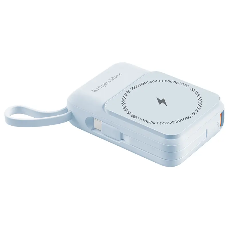 Power Bank Inductie Krugermatz Km0913 Bl 10000mah Li Ion Mag Safe Wireless 15w Usb C 20w Usb A 225w Lightning 10w