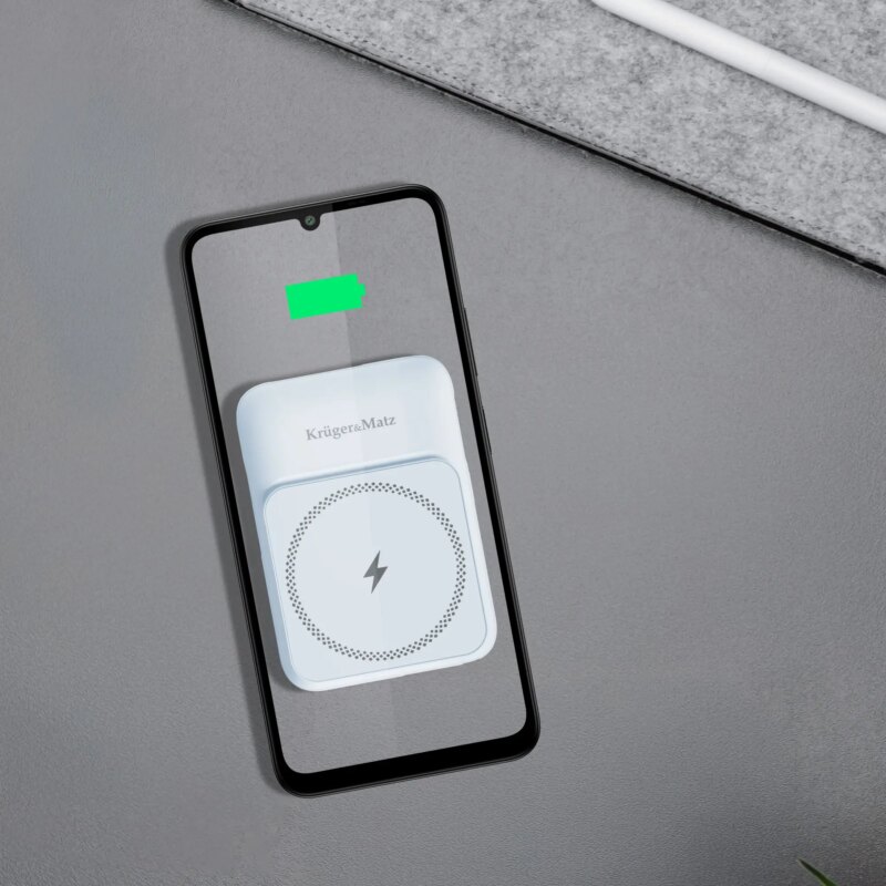Power Bank Inductie Krugermatz Km0913 Bl 10000mah Li Ion Mag Safe Wireless 15w Usb C 20w Usb A 225w Lightning 10w