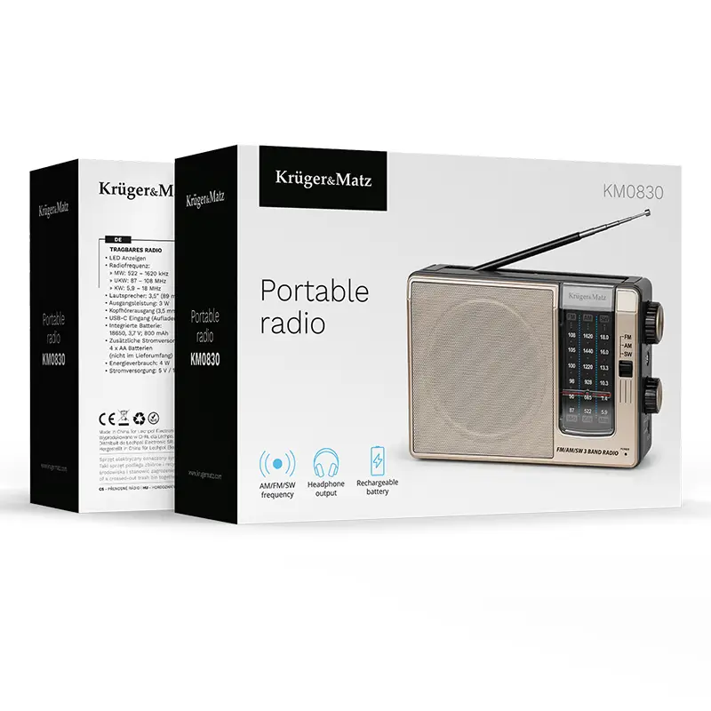 Radio Portabil Analog Am Fm Sw 3w 205x632x130mm Krugeratz Km0830