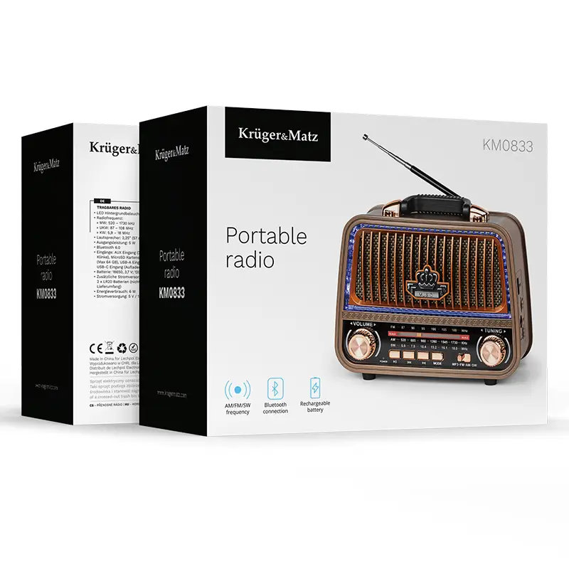 Radio Portabil Analog Am Fm Sw 5w 185x775x150mm Krugeratz Km0833