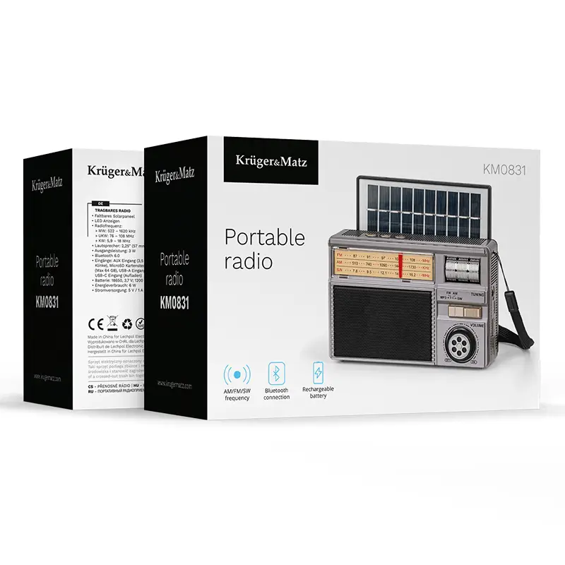 Radio Portabil Analog Solar Am Fm Sw 3w 145x609x964mm Krugeratz Km0831