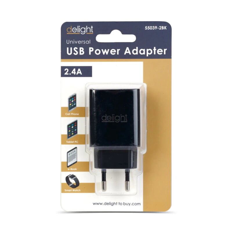 Adaptor De Incarcare 2x Usb 5v 24a Negru Delight 55039 2bk