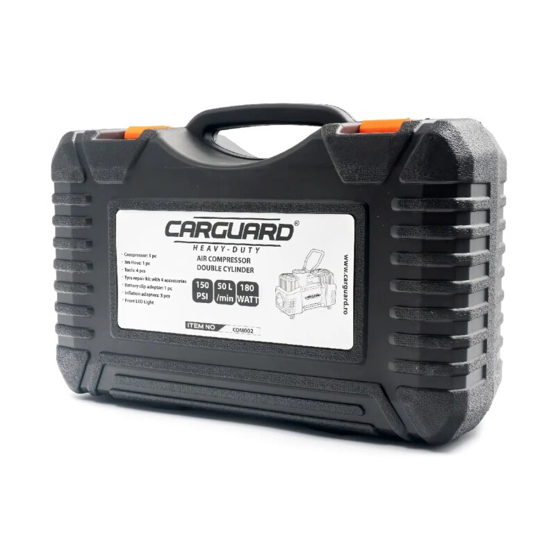 Compresor Auto 12v Carguard Com002 Heavy Duty Dublu Cilindru 50l Min 150psi Led Kit Reparatie Anvelope