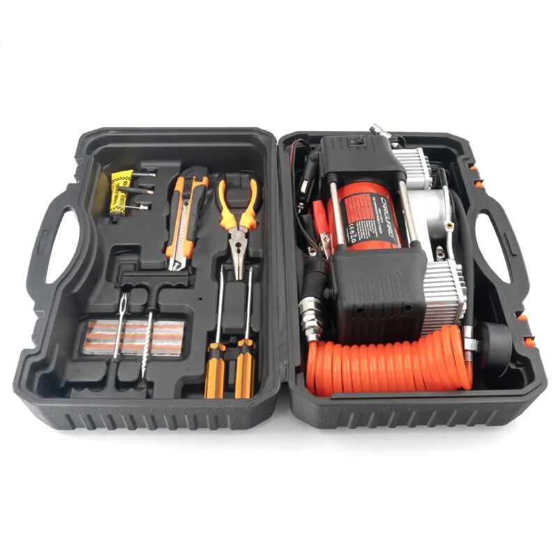 Compresor Auto 12v Carguard Com002 Heavy Duty Dublu Cilindru 50l Min 150psi Led Kit Reparatie Anvelope