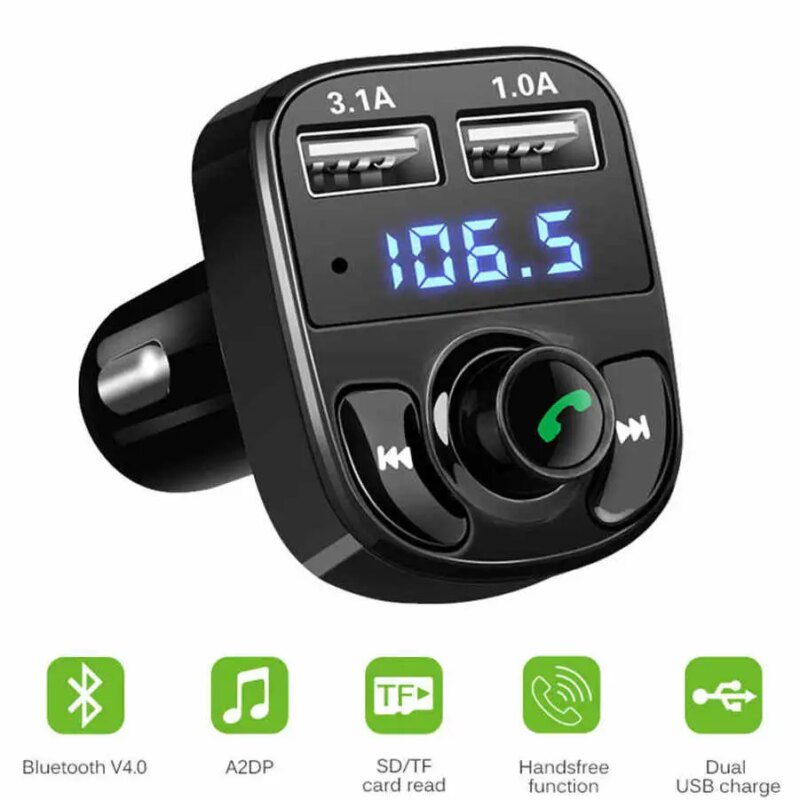 Modulator FM cu Bluetooth V5.0+EDR slot 2xUSB 1A + 3.1A /afisaj LED X8
