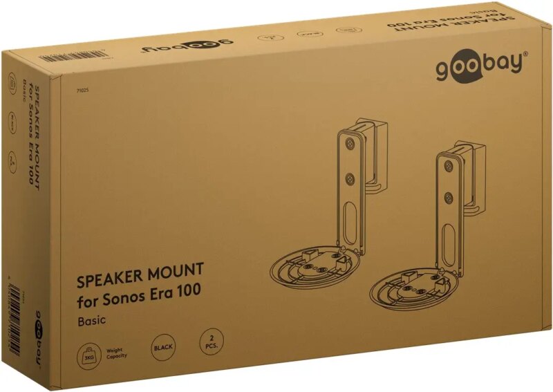 Set Suporti De Perete Pentru Difuzor Negru Modern Era 1 Flex Compatibil Sonos Era 100 71025 Goobay