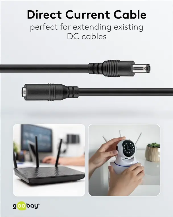 Cablu De Extensie Dc 55x21 Mama Tata 2x05mm 15m 5a 140w Negru Goobay 76635