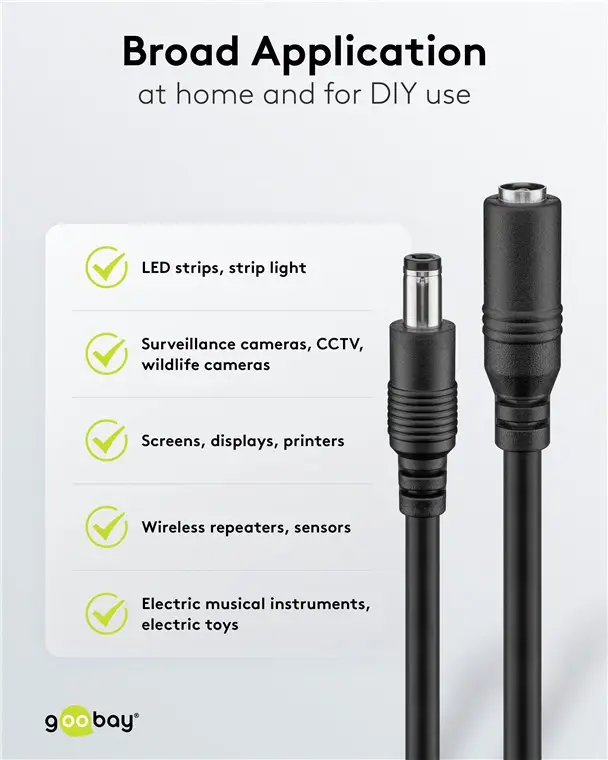 Cablu De Extensie Dc 55x21 Mama Tata 2x05mm 5m 5a 120w Negru Goobay 76671