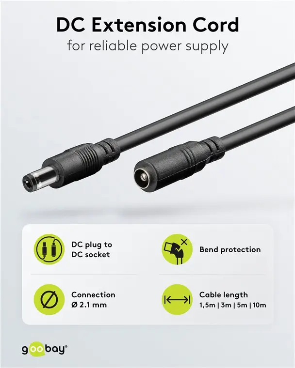 Cablu De Extensie Dc 55x21 Mama Tata 2x05mm 5m 5a 120w Negru Goobay 76671