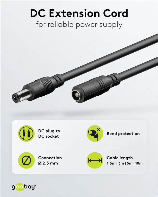 Cablu De Extensie Dc Mama Tata 55x25mm 5m Negru Goobay 76673