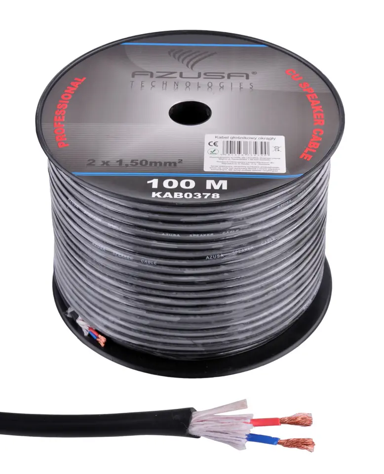 Cablu difuzor Profesional 10m rotund izolat 2x1.5mm Cupru + fire bumbac 7.2mm AZUSA KAB0378-10