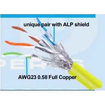 Cablu Ted Wire Expert SFTP Cat7 cupru integral 0.58 23AWG LSZH FlukePass galben 50m TED006387-50