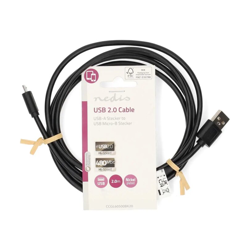 Cablu Usb 20 Usb A Micro Usb 2m Awg28 24 Negru Nedis Ccgl60500bk20