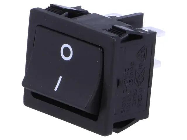 Comutator cu retinere 2 pozitii ON-OFF 6A /250VAC 22x19.6 mm negru SCI R13-33A-02-BB-2D