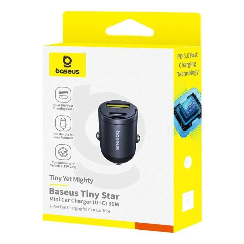 Incarcator Auto Baseus Tiny Star Quick Charge 30w 1x Usb Type C 12v 25a Negru C00035001121 00