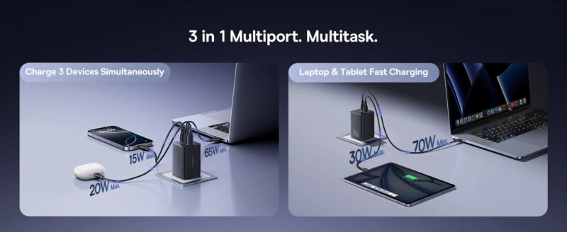 Incarcator Retea Baseus Enerfill Fe11 Quick Charge 100w 2x Usb Type C 1x Usb Alb P10182102213 00