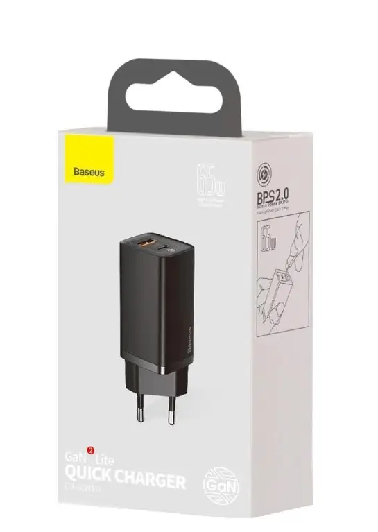 Incarcator Retea Baseus Gan2 Lite Quick Charge 65w 1x Usb 5v 3a 1x Usb Type C 5v 3a Negru Ccgan2l B01
