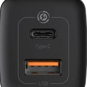 Incarcator retea Baseus GaN2 Lite Quick Charge 65W 1x USB 5V/3A 1x USB Type-C 5V/3A negru CCGAN2L-B01