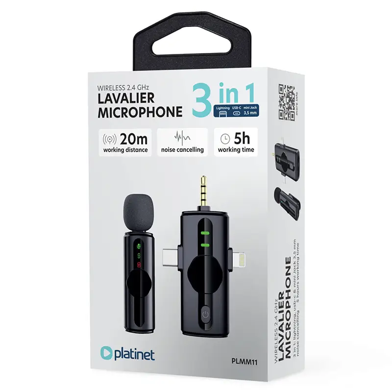 Microfon Lavaliera Wireless 3in1 35mm Usb C Ligtning Platinet Plmm11