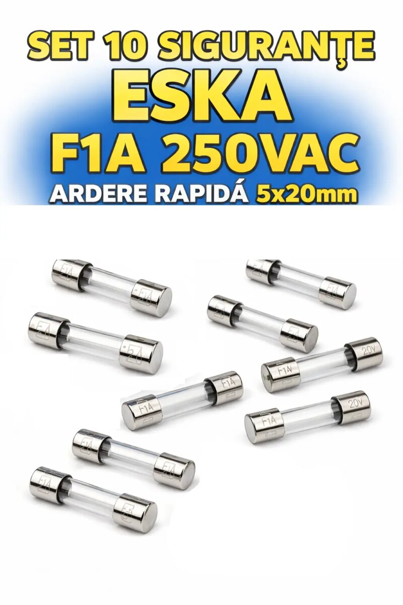 Set 10 sigurante F1A 250VAC ardere rapida 5x20m ESKA 520.617-10