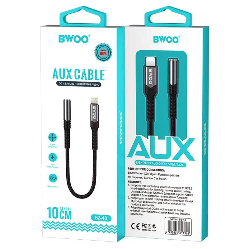 Adaptor Audio Lightning Tata Jack 35 Mm Mama 10cm Negru Bwoo Bo Bz48