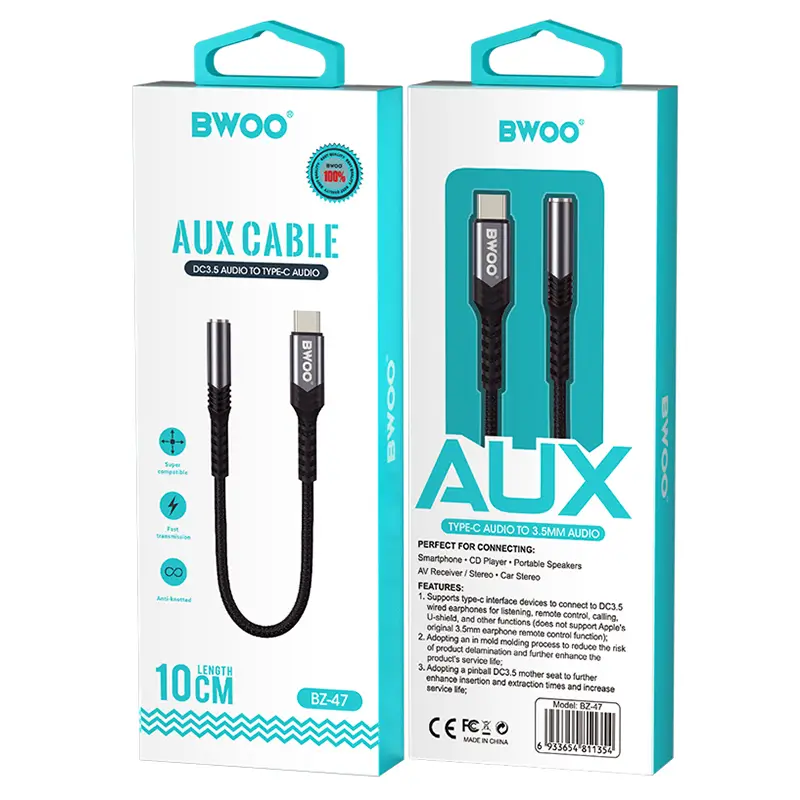 Adaptor Audio Usb C Tata Jack 35 Mm Mama 10cm Negru Bwoo Bo Bz47