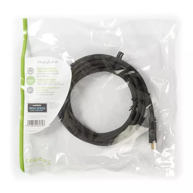 Cablu Mini Hdmi Hdmi 3m High Speed 4k 30hz 102gbps Cu Ethernet Nedis