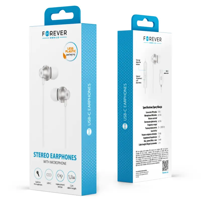 Casti Stereo Cu Microfon Mufa Usb Type C 12m 32ohm Alb Forever Gsm187600