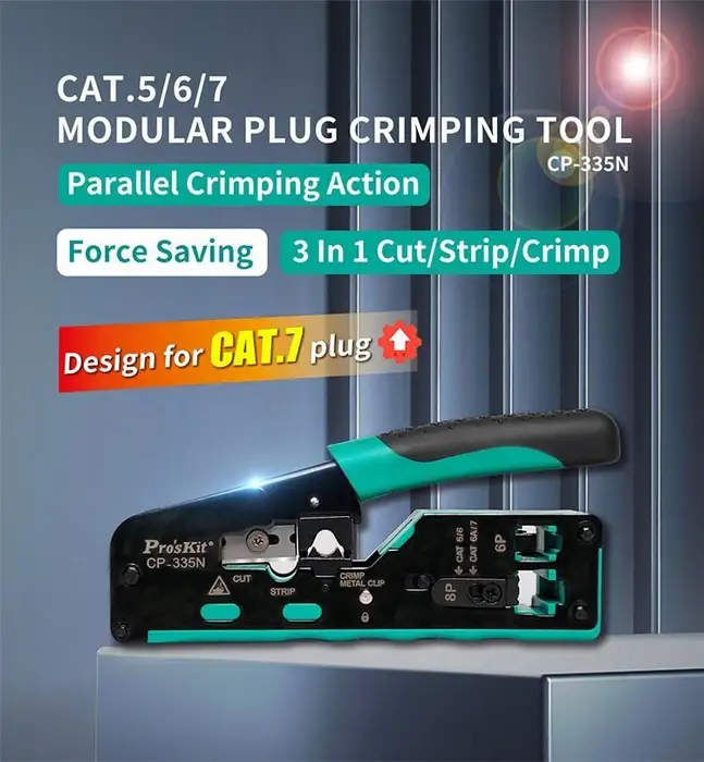 Cleste De Sertizare Modular Rj45 Cat5 Cat6 Cat7 3in1 Taiere Dezizolare Sertizare Pro Skit Cp 335n