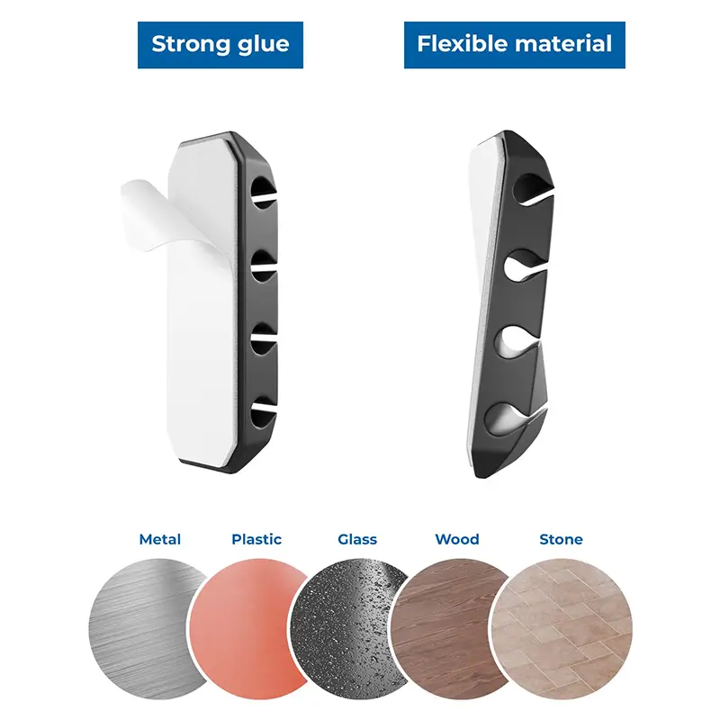 Set 5 Organizatoare Cabluri Cu Adeziv Negre Mk5540 Deleycon