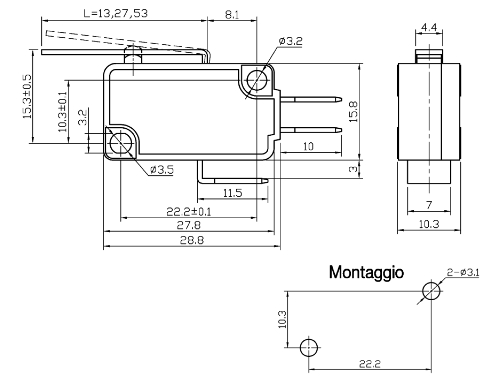 Switch Diverter 16a 250v 3 Pini Faston 48mm Gbc 24286306