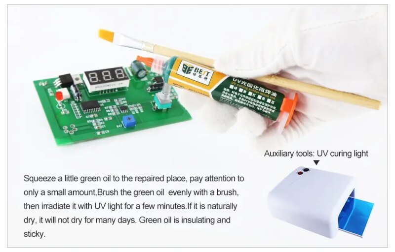 Vopsea Verde Masca Protectie Lipire Pcb Fotosensibila Uv 10ml Bst Uvh900 Gr