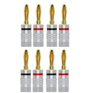 Set 8 mufe banana tata 4mm metal cu surub si inel negru si rosu SET-8-BANANA/M-B+R