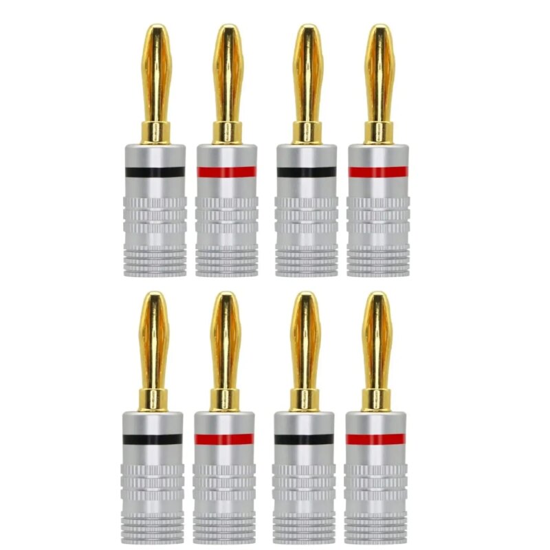 Set 8 mufe banana tata 4mm metal cu surub si inel negru si rosu SET-8-BANANA/M-B+R