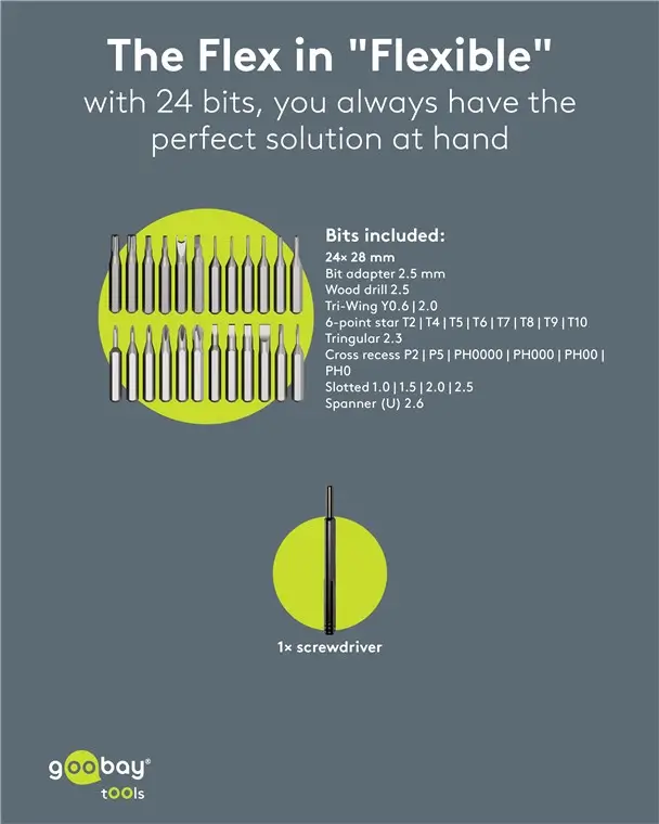 Set Surubelnita De Inalta Calitate Cu 24 Biti 28mm Otel S2 De Precizie Goobay 77836