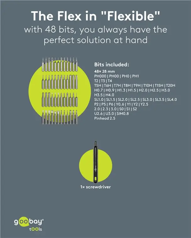 Set Surubelnita De Inalta Calitate Cu 48 Biti 28mm Otel S2 De Precizie Goobay 77835