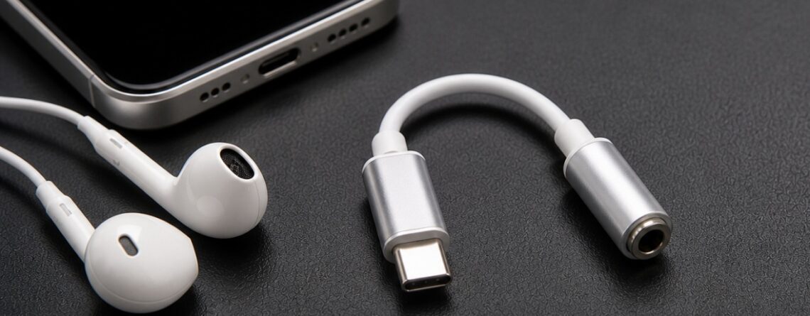 Adaptor Usb C La Jack 3.5 Mm Conectat La Telefon Modern Și Căști Audio Pentru Redare Audio Prin Usb C Fără Mufă Jack Clasică