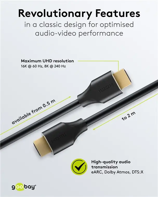 Cablu Hdmi V22 05m Ultrahd Earc 16k 60hz 96gbit S 8k 60hz 4k240hz Goobay 80073