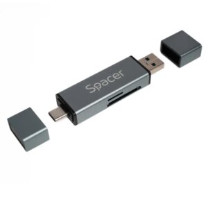 CARD READER extern SPACER SPCR-TYPEC-USB-01 4 in 1 USB 2.0 USB Type C - SD micro SD 1x mama USB si Type-C aluminiu
