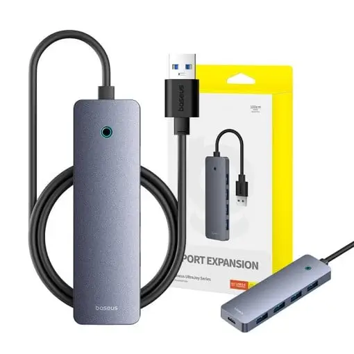 hub extern baseus b0005280b811 02 ultrajoy 4 in 1 input usb output usb type c 4x usb30 cablu 100cm gri 1